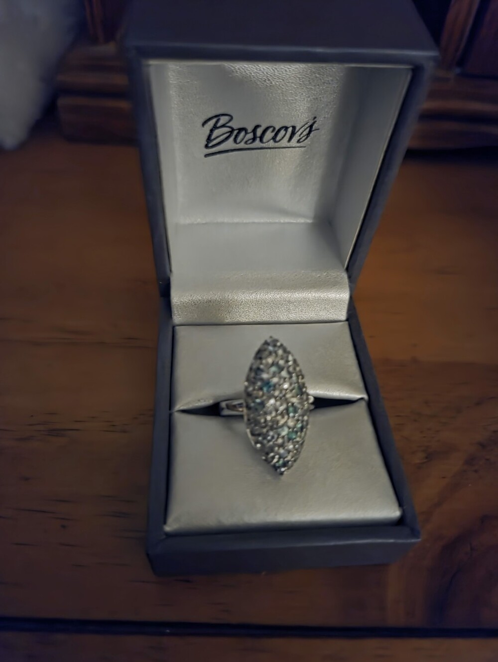 Silver Marquise Pavé Ring with Emerald Accents